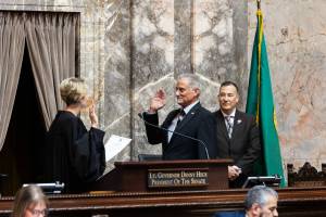Sen. Jeff Wilson staff
Sen. Jeff Wilson was sworn into office Monday by Washington Supreme Court Chief Justice Debra Stephens during opening ceremonies in the state Senate.