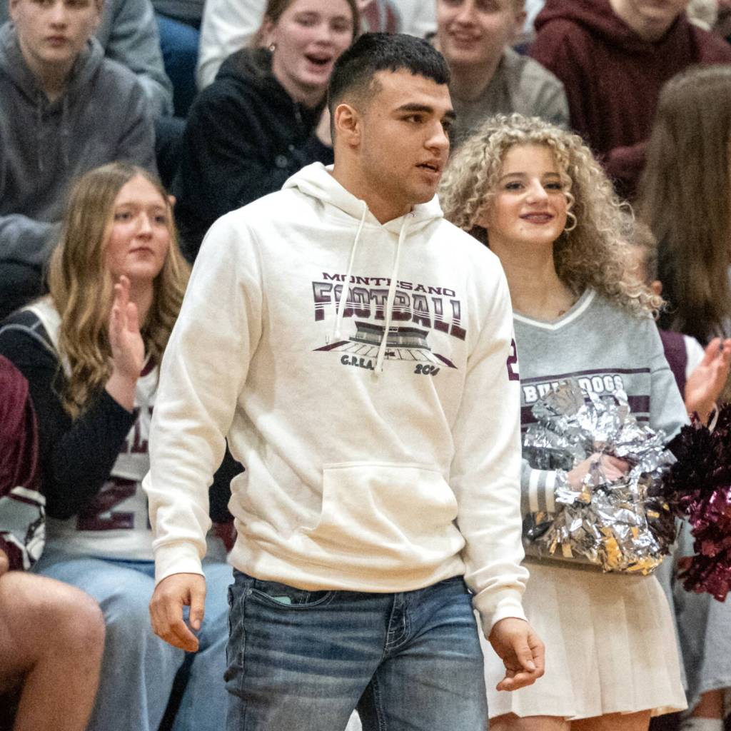 PHOTO BY FOREST WORGUM Montesano senior Marcus Hale was one of two Bulldogs football players to receive a $1,000 scholarship from the South Sound Football Officials Associations sportsmanship scholarship program on Friday at Montesano High School.