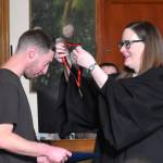 Jerry Knaak photos / The Daily World
Grays Harbor County Superior Court Judge Katherine L. Svoboda presents Wayne Giberson with a medal.
