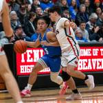 PHOTO BY FOREST WORGUM Elmas Theo Flores (5) dribbles up court during a 61-45 loss to Tenino on Thursday in Tenino.