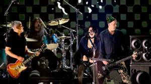 FireAid photos
Nirvanas surviving members Dave Grohl, Krist Novoselic and touring guitarist Pat Smear reunited at the FireAid Benefit Concert at the Kia Forum in Inglewood, California on Thursday, Jan. 30. Completely unannounced, Nirvana took to the stage at 10.30 p.m. in the penultimate slot of the night and tore through a four-song set with four female guest vocalists. St. Vincent took on vocal and guitar duties on Nevermind track Breed, before Sonic Youth legend Kim Gordon fronted the band for early Nirvana classic School. Rock icon Joan Jett then joined Nirvana to tear through the gloriously heavy Territorial Pissings. The show ended with his daughter Violet Grohl singing on an Unplugged version of All Apologies.