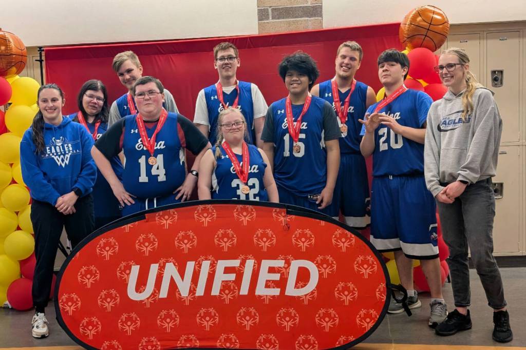 SUBMITTED PHOTO Elmas Unified team poses for a photo after finishing third in the District 4 Tournament on Saturday at Mt. Tahoma High School in Tacoma.