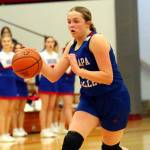 DAILY WORLD FILE PHOTO Willapa Valley freshman Tylar Keeton, seen here in a file photo from Feb. 11, had a double-double to lead the Vikings to a 42-39 win over Oakville in a 1B District 4 Tournament game on Friday in Menlo.