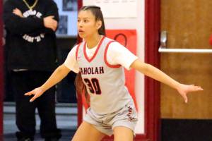 DAILY WORLD FILE PHOTO Taholah guard Keeliana McCrory, seen here in a file photo, scored 20 points to lead the Chitwhins to a 69-37 victory over Columbia Adventist Academy in a 1B District 4 Tournament game on Saturday in Taholah.