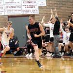 RYAN SPARKS | THE DAILY WORLD Ocosta senior guard Kayden Turner (14) celebrates after hitting a 3-pointer in the fourth quarter of a 46-44 loss to Willapa Valley in the 1B District 4 championship game on Saturday at Montesano High School.