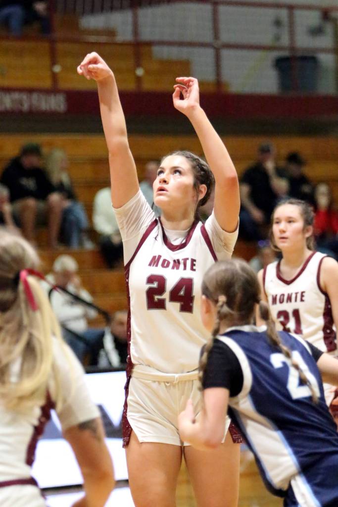 RYAN SPARKS | THE DAILY WORLD Montesano junior forward Jillie Dalan scored a game-high 16 points in a 47-19 win over The Bush School in a 1A State Tournament game on Saturday in Chehalis.
