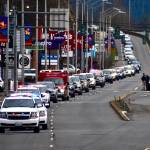 The Daily World file photo
Law enforcement vehicles form a procession which drove from Elma to a funeral home in Aberdeen on March 6, 2024, in honor of Deputy Jason Gregory of the Grays Harbor Sheriffs Office, who died from a medical event at home.