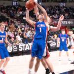 PHOTO BY TIA CHANNELL Willapa Valleys Brody Ritzman drives to the basket during the Vikings 51-46 win over Ocosta in a 1B State Tournament elimination game on Friday at the Spokane Arena.