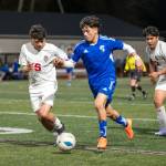 PHOTO BY FOREST WORGUM The Elma Eagles (blue) scrimmage with the Hoquiam Grizzlies during the Montesano Boys Soccer Jamboree on Monday at Montesano High School.