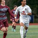 PHOTO BY FOREST WORGUM Hoquiams J.B. Fabian (right) looks up field in a scrimmage against Montesano during the Montesano Boys Soccer Jamboree on Monday at Montesano High School.