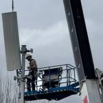 Jeff Clemens photos / Chinook Observer
A workman assembles parts of a temporary cell tower along U.S. Highway 101, part of an effort to restore service lost during a recent severe windstorm.
