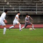 RYAN SPARKS | THE DAILY WORLD Aberdeen midfielder Gilbran Garcia (5) is defended by Hoquiams JB Fabian during the Bobcats 3-1 win on Thursday in Hoquiam.