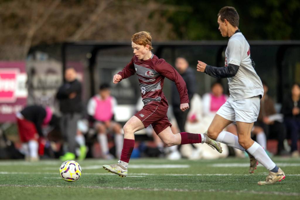 PHOTO BY FOREST WORGUM Montesano forward Brady Whipple (left) scored two goals in a 6-3 win over Hoquiam on Tuesday at Montesano High School.