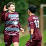 PHOTO BY FOREST WORGUM Montesanos Felix Romero (15) celebrates with Cris Tobar during a 6-3 win over Hoquiam on Tuesday at Montesano High School.
