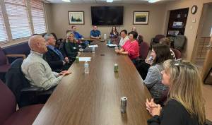 Jerry Knaak photos / The Daily World
U.S. Rep. Emily Randall, D-6th District, takes part in a roundtable discussion with Grays Harbor County civic leaders on Tuesday.