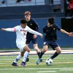 RYAN SPARKS | THE DAILY WORLD Aberdeen midfielder Cristian Lopez (7) retains possession against W.F. Wests Adrian Jaimes during a 1-0 loss on Tuesday in Aberdeen.