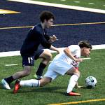 RYAN SPARKS | THE DAILY WORLD Aberdeen defender Trino Villar (17) defends against W.F. Wests Israel Lopez Cruz during the Bobcats 1-0 loss on Tuesday at Stewart Field in Aberdeen.