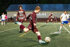 PHOTO BY FOREST WORGUM Montesanos Brady Whipple, seen here in a file photo, scored two goals in a 5-1 win over Forks on Wednesday at Montesano High School.