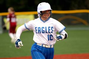 RYAN SPARKS | THE DAILY WORLD Elmas Lynsee Bednarik rounds the bases after hitting a home run during the Eagles 19-6 win over Hoquiam on Thursday in Montesano.