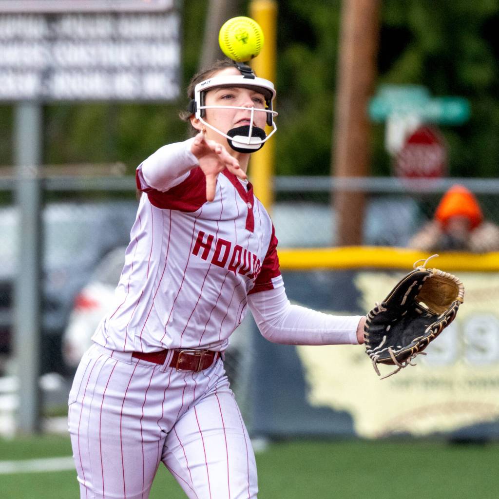 PHOTO BY FOREST WORGUM Hoquiam shortstop Lexi LaBounty makes a play during a 12-1 loss to Lynden Christian on Friday in Montesano.
