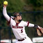 PHOTO BY HAILEY BLANCAS Montesano pitcher Grace Gooding tossed a one-hit shutout in an 8-0 win over Lynden Christian on Friday in Montesano.