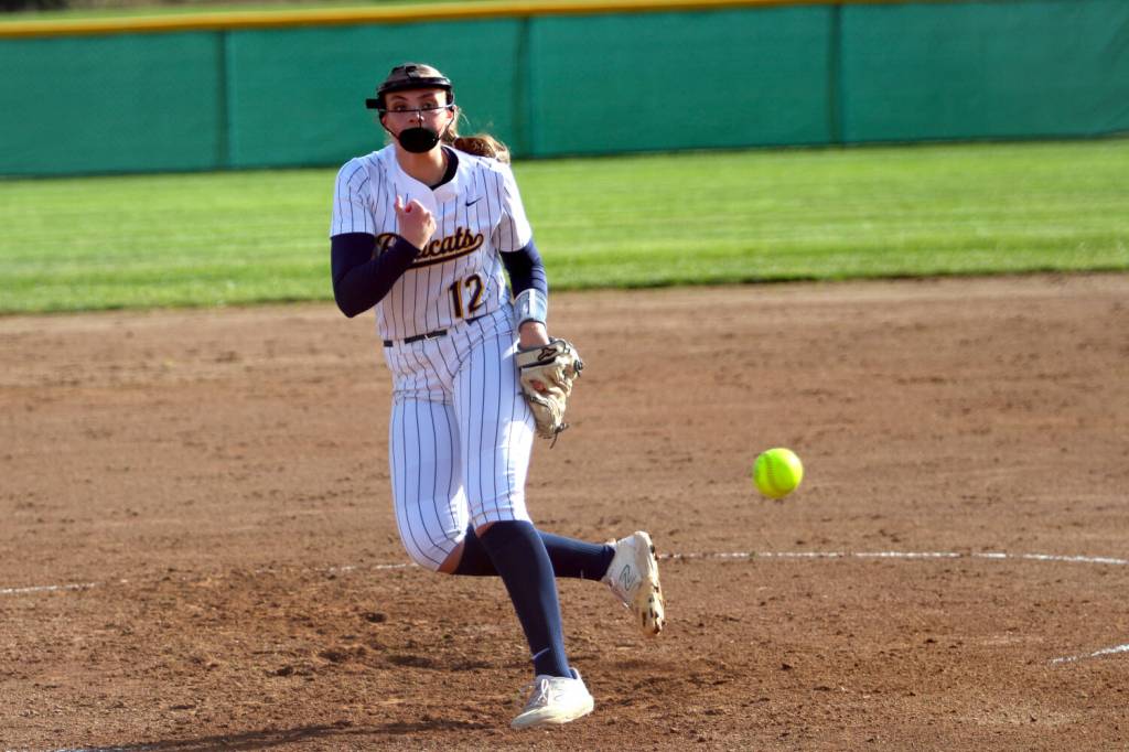 RYAN SPARKS | THE DAILY WORLD Aberdeen pitcher Lilly Camp allowed just two hits and struck out 12 in a 10-0 victory over Shelton on Wednesday at the Bishop Athletic Complex in Aberdeen.