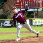 RYAN SPARKS | THE DAILY WORLD Montesano starting pitcher Caden Grubb tossed a four-hit shutout in a 4-0 win over Elma on Wednesday at Vessey Field in Montesano.
