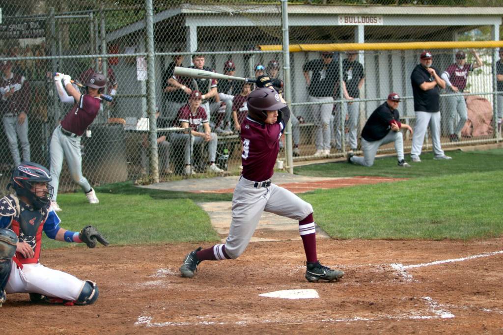 RYAN SPARKS | THE DAILY WORLD Montesanos Dennis Churchill had two hits in a 4-0 win over Elma on Wednesday at Vessey Field in Montesano.