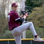 RYAN SPARKS | THE DAILY WORLD Montesano starting pitcher Caden Grubb tossed a four-hit shutout in a 4-0 win over Elma on Wednesday at Vessey Field in Montesano.