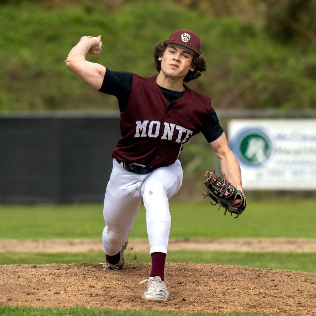 PHOTO BY FOREST WORGUM Montesano starting pitcher Kolson Hendrickson earned a victory over Elma in a doubleheader on Friday in Elma.