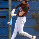 PHOTO BY FOREST WORGUM Montesanos Tyson Perry smacks a base hit during a doubleheader against Elma on Friday in Elma.
