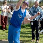 PHOTO BY NICOLE SHANNON Elmas Noah Stoddard had a personal-best throw in the ambulatory shot put competition at a 1A Evergreen League meet on Wednesday in Elma.