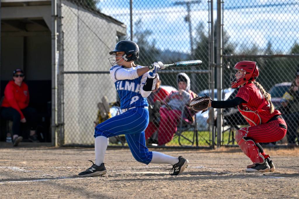 CHRYSTAL WELD PHOTOGRAPHY Elmas Holly Murphy was one of six Eagles to have a multi-hit game in a 20-1 rout of Tenino on Monday in Elma.