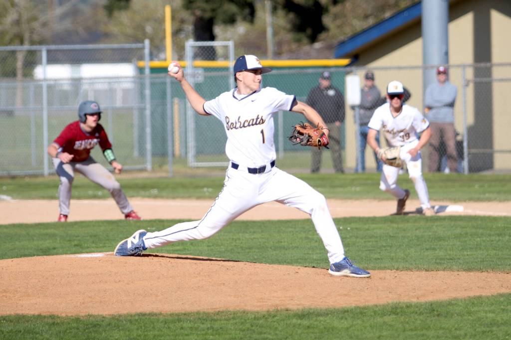 RYAN SPARKS | THE DAILY WORLD Aberdeen pitcher Bubba Jones throws a pitch during a 7-2 loss to W.F. West on Tuesday at Pioneer Park in Aberdeen.