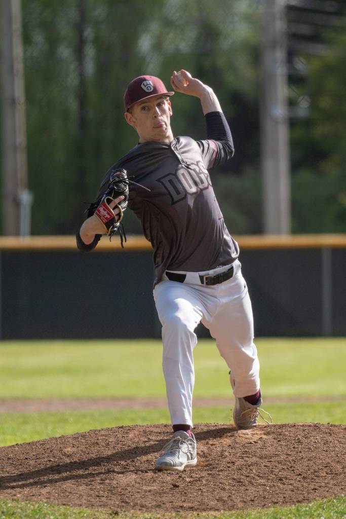 PHOTO BY FOREST WORGUM Montesano starting pitcher Caden Grubb throws a pitch during a 2-1 win over Hoquiam on Tuesday in Montesano.