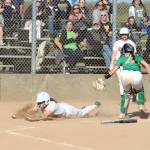 RYAN SPARKS | THE DAILY WORLD Aberdeens Scotlyn Lecomte (left) is tagged out by Tumwater catcher Jaime Haase during a 2-1 loss on Thursday at the Bishop Athletic Complex in Aberdeen.