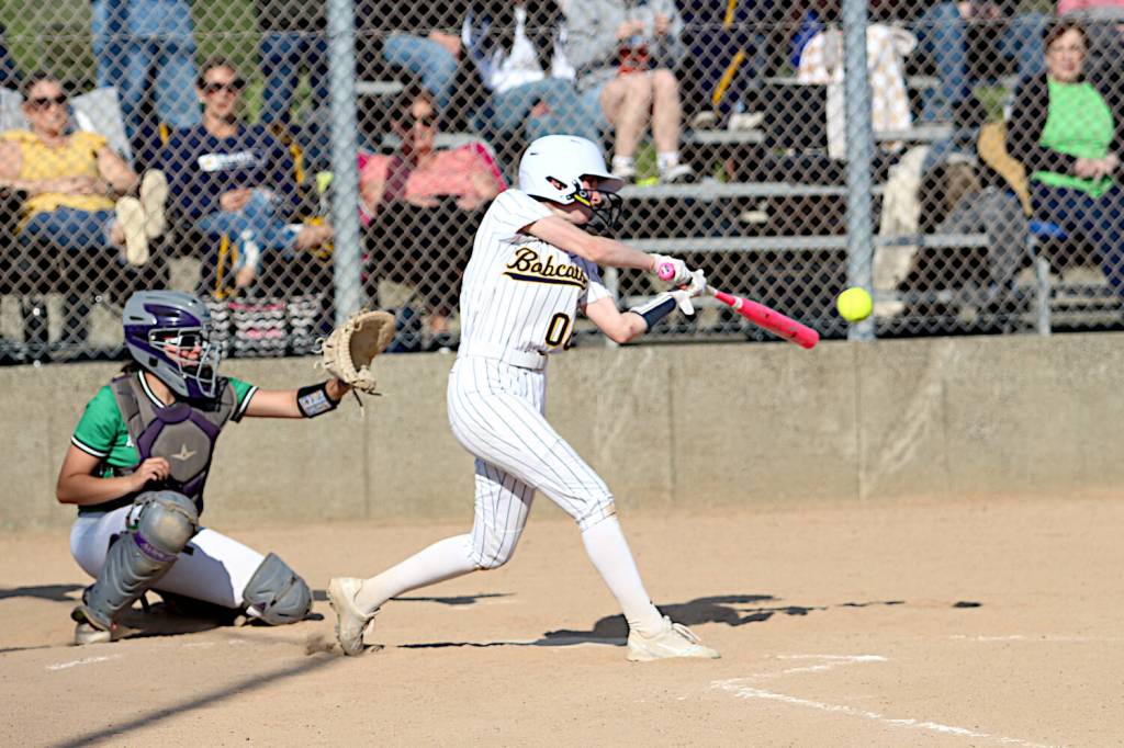 RYAN SPARKS | THE DAILY WORLD Aberdeens Britten Neal hits a pitch during a 2-1 loss to Tumwater on Thursday at the Bishop Athletic Complex in Aberdeen.