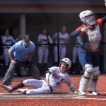 PHOTO BY FOREST WORGUM Montesano outfielder Liv Robinson slides into home during a 16-5 win over College Place on Saturday at Montesano High School.