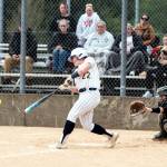 ALICIA TISDALE | ALICIA TISDALE PHOTOGRAPHY Aberdeen first baseman Maysinn Jones (22) connects on a pitch during an 11-1 win over Centralia on Monday at Stewart Field in Aberdeen.