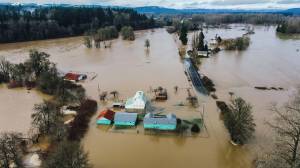 Chronicle file photo
Independence Valley is seen from above as the Chehalis River flows into Scatter Creek flooding nearby properties in 2022.