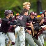 PHOTO BY FOREST WORGUM Montesano celebrates a walk-off victory over Bellevue Christian on Friday at Vessey Field in Montesano.