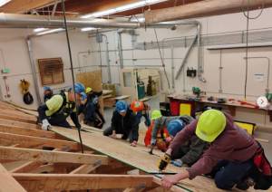 Kelly Williams / Grays Harbor College
Grays Harbor College carpentry students get hands-on experience with the truss roof system.