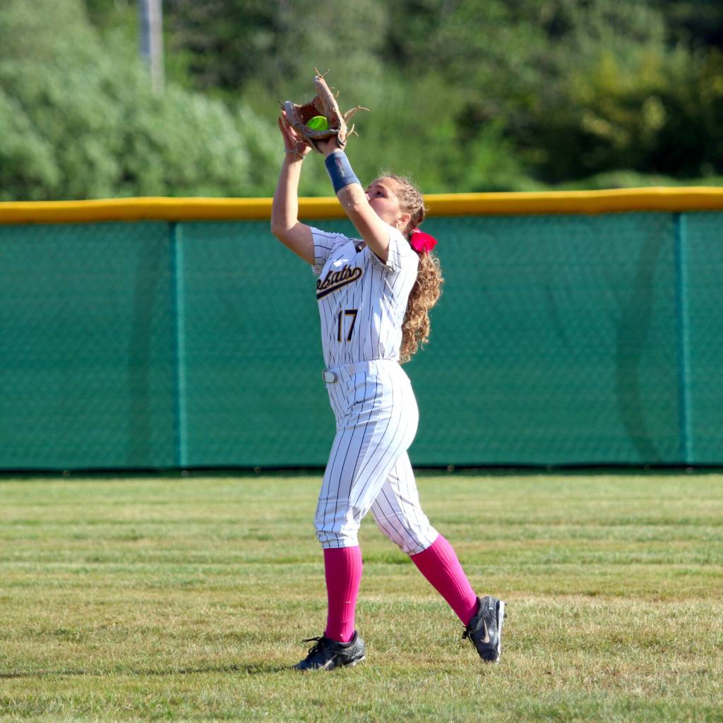 RYAN SPARKS / THE DAILY WORLD 
Aberdeen right fielder Scotlyn Lecomte makes a catch during a 6-0 win over Shelton on Wednesday at the Bishop Athletic Complex in Aberdeen.