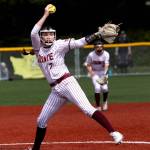 PHOTO BY HAILEY BLANCAS Montesano pitcher Violet Prince throws a pitch during a 3-1 win over Adna on Saturday in Montesano.
