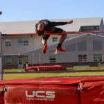 PHOTO BY LARRY BALE Raymond-South Bends Chris Banker clears six feet, six inches to break a school high jump record at a league meet on May 1 at Raymond High School.