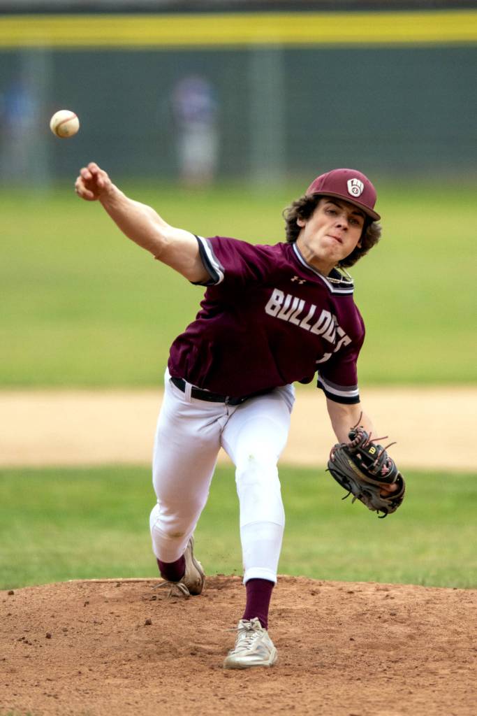 RYAN SPARKS / THE DAILY WORLD Montesano pitcher Kolson Hendrickson pitched a complete-game shutout in a 6-0 win over Castle Rock in a 1A District 4 Tournament game on Monday in Hoquiam.