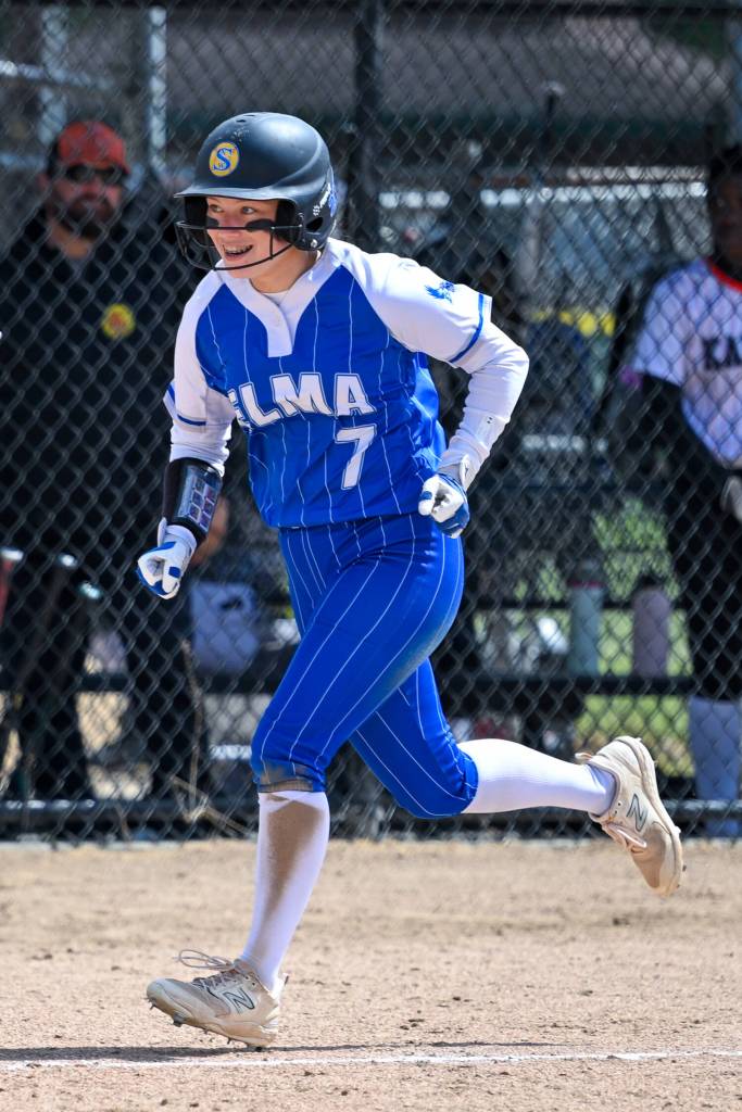 PHOTO BY CHRYSTAL WELD Elmas Aubree Simmons heads home after hitting a home run during the 1A District 1/4 Tournament on Wednesday in Centralia.