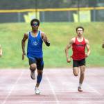 PHOTO BY FOREST WORGUM Elmas Ricardo Guadarrama (second from left) leads the field in the boys 200-meter sprint at the 1A Evergreen League Championships on Friday at Montesano High School.