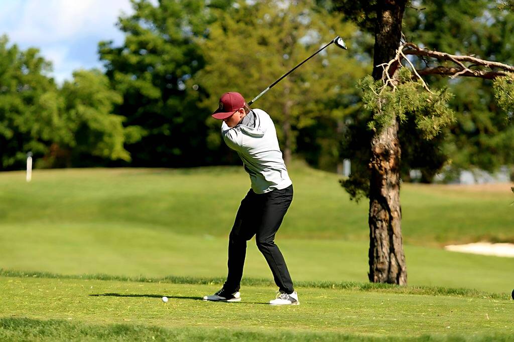 PHOTO BY HAILEY BLANCAS Montesanos Colton Grubb made the cut after the first round of competition at the 1A State Championship meet on Tuesday at the Liberty Lake Golf Course.