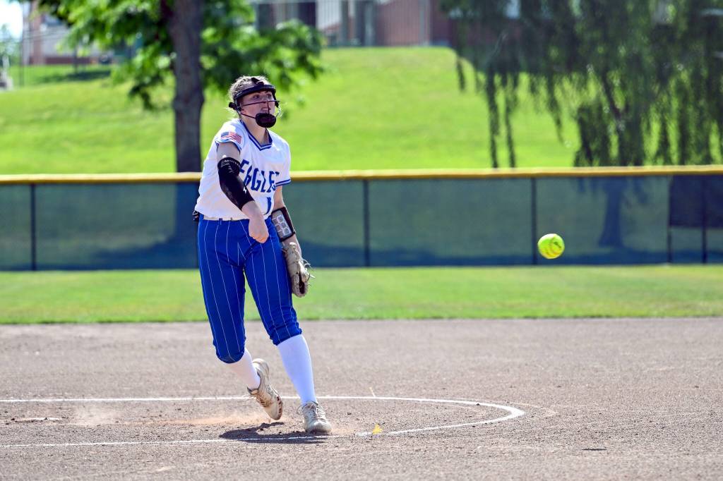 CHRYSTAL WELD PHOTOGRAPHY Elma pitcher Ashlynn Weld pitched six innings to earn the victory in a 13-3 win over Naches Valley at the 1A State Tournament on Wednesday in Richland.